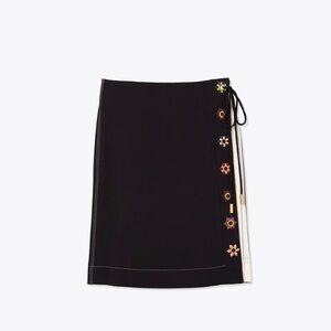 Tory Burch Color-block Wrap Black Embellished Side-Tie Skirt